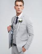 Asos Wedding Skinny Suit Jacket In Crosshatch Nep In Light Gray With Floral Print Lining