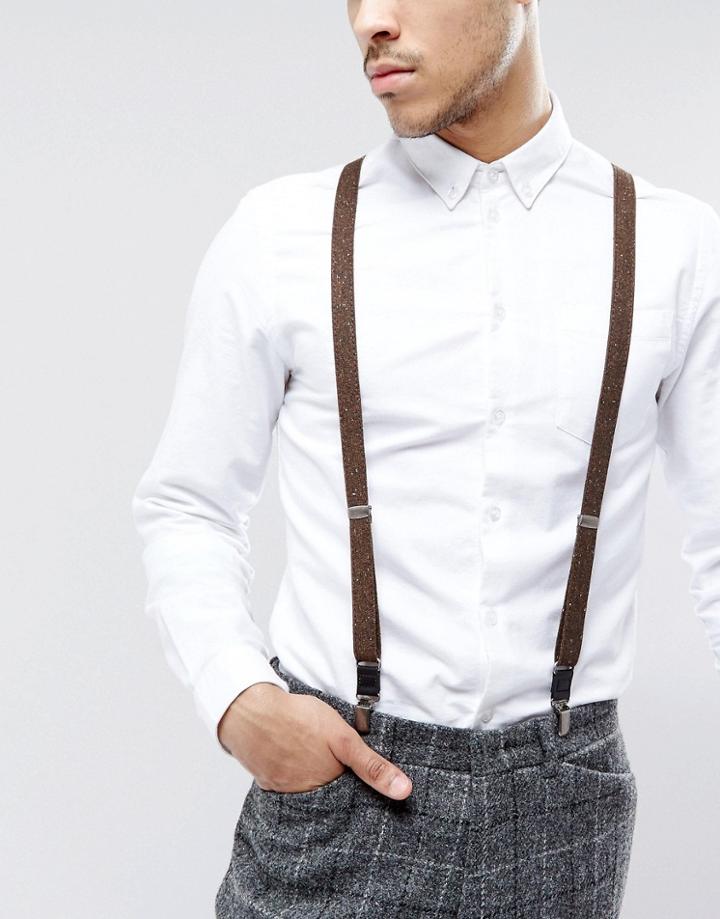 Asos Wedding Suspenders In Brown Nepp - Brown