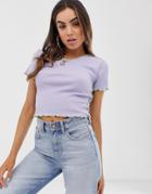 Asos Design Short Sleeve Crop T-shirt With Contrast Stitch In Lilac - Purple