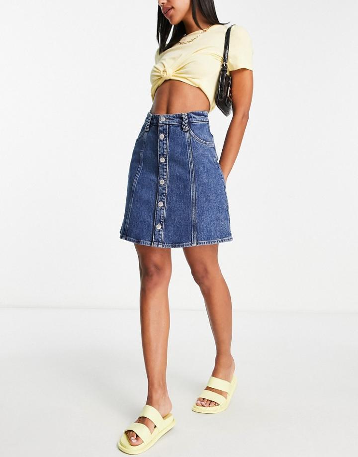 & Other Stories Denim Mini Skirt With Braided Detail In Blue