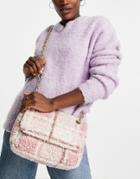 My Accessories London Foldover Cross-body Bag In Pink Check Teddy Fur