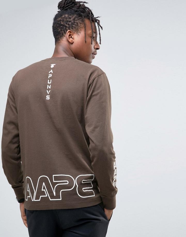 Aape By A Bathing Ape Long Sleeve T-shirt With Camo Logo - Black