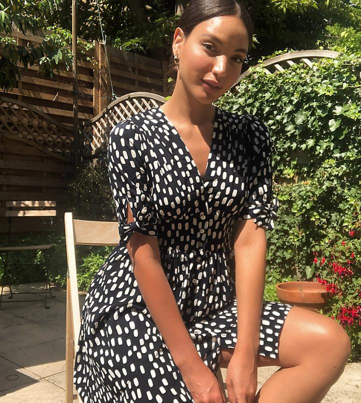 Vero Moda Tall Mini Tea Dress With Puff Sleeves In Smudge Print-navy