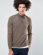 Asos Turtleneck Sweater With Zip In Navy And Tan Twist - Brown