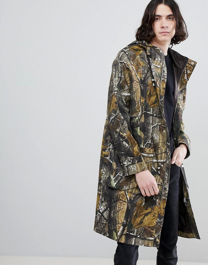 Devil's Advocate Forest Print Long Parka Jacket - Brown