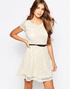 Pussycat London Jersey Dress With Heart Detail - Off White