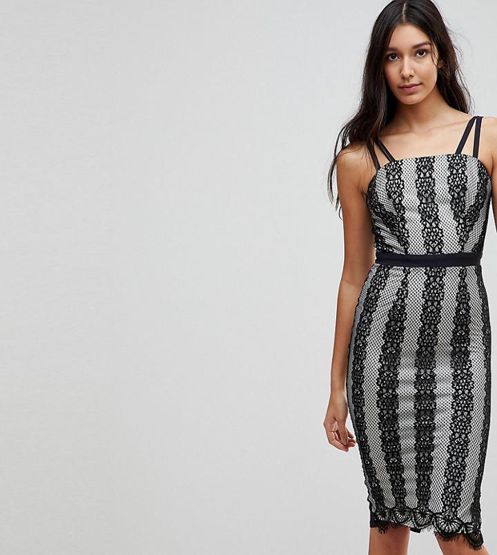 Little Mistress Tall Contrast Lace Midi Dress - Black