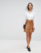 Vila Faux Leather Metallic Mini Skirt-tan