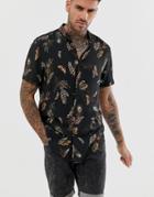 River Island Shirt With Feather Print In Black - Black