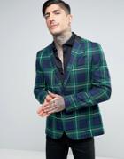 Religion Skinny Suit Jacket In Check - Green