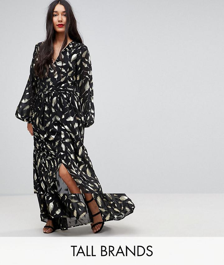 Y.a.s Tall Gold Foil Long Sleeve Maxi Dress - Black