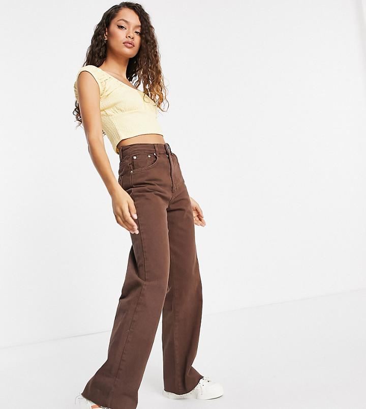 Stradivarius Petite 90's Dad Jean In Chocolate Brown