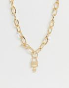 Asos Design Necklace In Hardware Chain With Padlock And Toggle In Gold Tone
