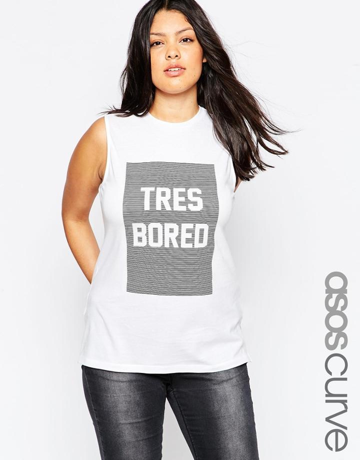 Asos Curve T-shirt With Tres Bored Print - White