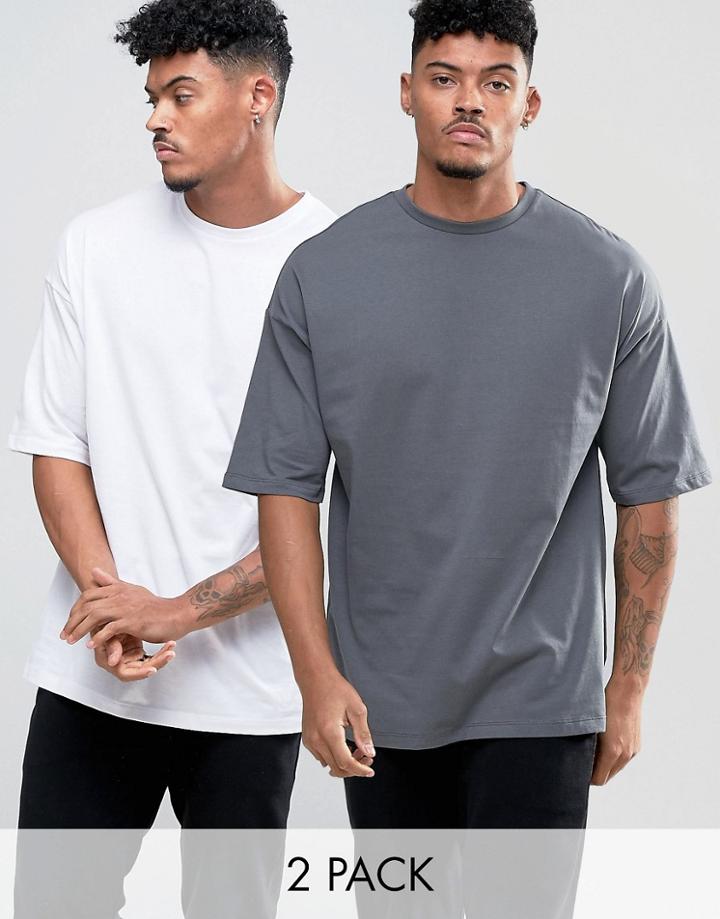 Asos 2 Pack Oversized T-shirt In White/grey Save - Multi