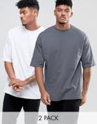 Asos 2 Pack Oversized T-shirt In White/grey Save - Multi