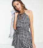 Pieces Tall Exclusive Tie Cami Romper In Black Gingham Check-multi
