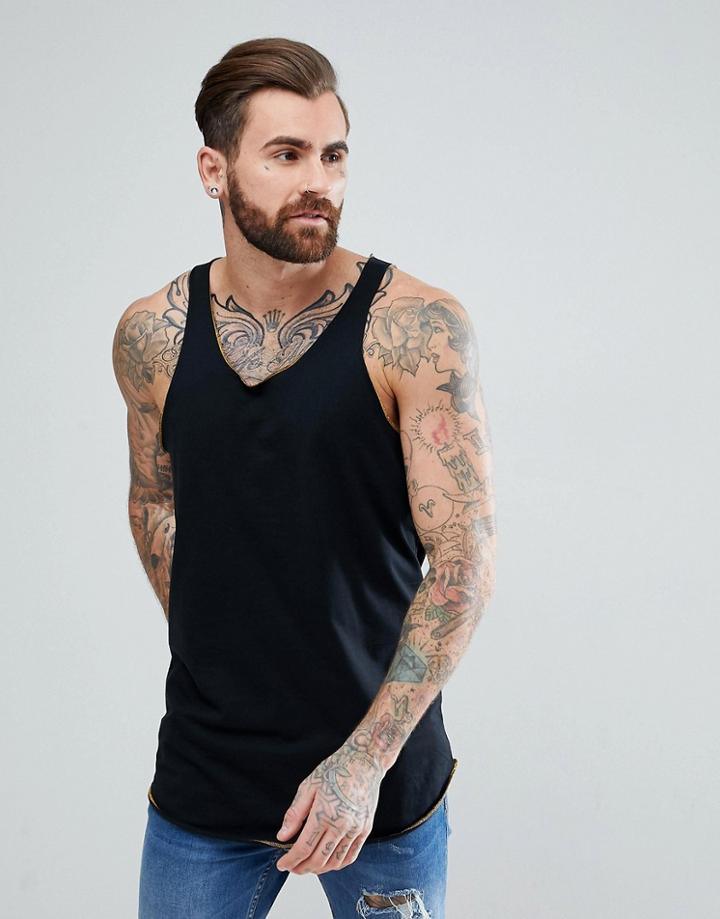 Asos Design Skater Tank With Contrast Stitch And Curve Hem In Black - Multi