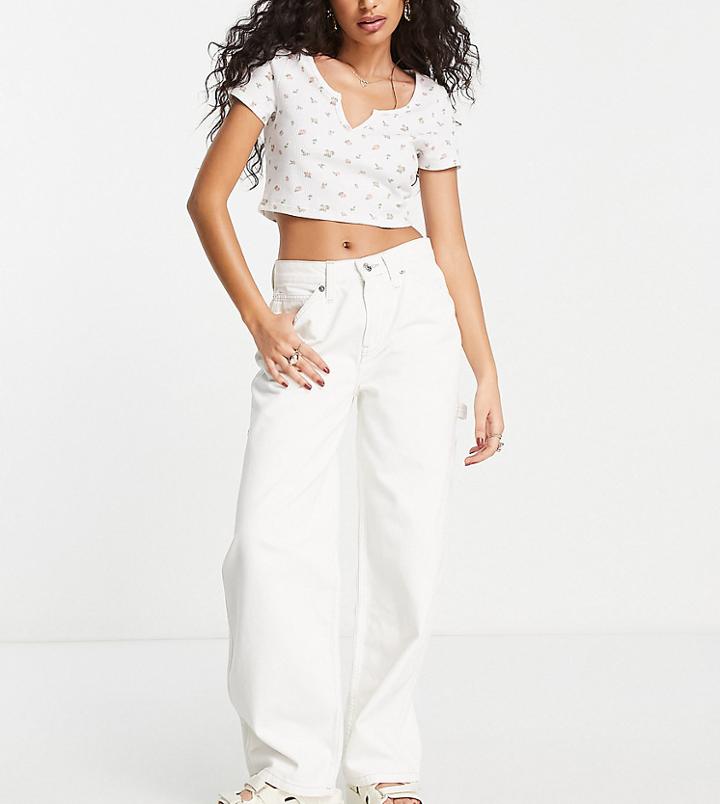 Asos Design Petite Oversized Skater Jean In Off White With Cargo Styling