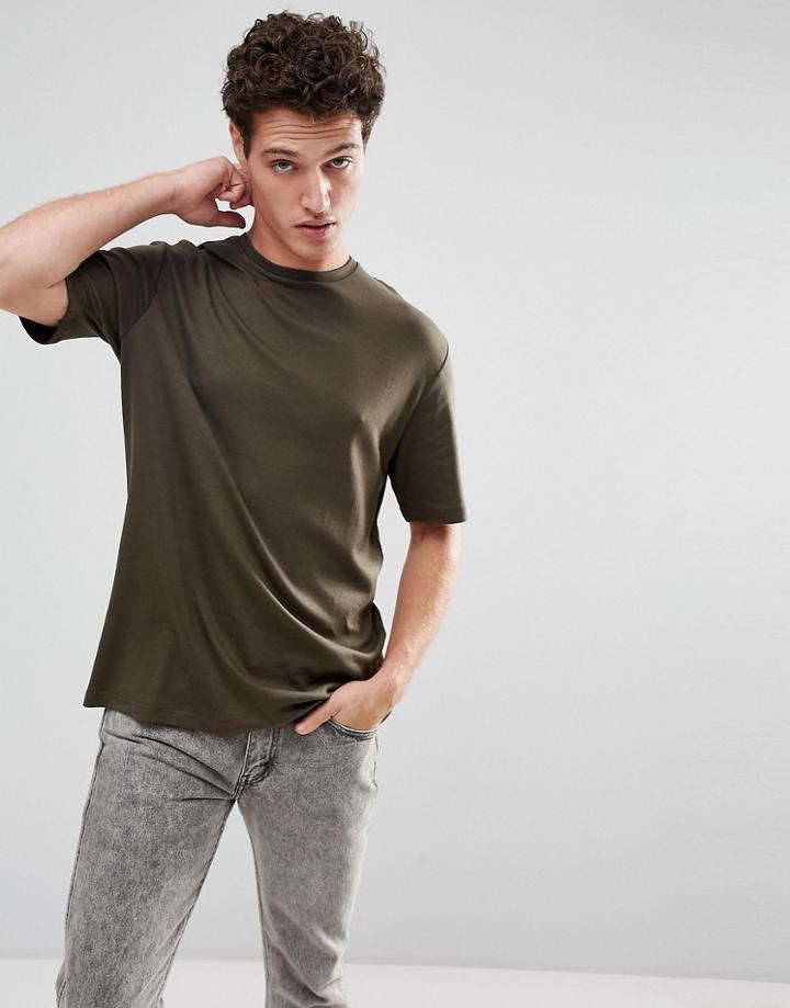 Selected Homme+ Oversized T-shirt With Drop Shoulder Sleeve - Green