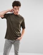 Selected Homme+ Oversized T-shirt With Drop Shoulder Sleeve - Green