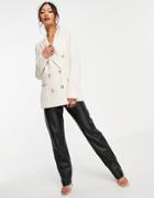 River Island Longline Double Breasted Blazer In Bone-neutral