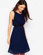 Vila Mono Dress With Pleated Skirt - Black Iris