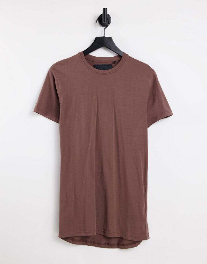 Soul Star Longline T-shirt In Deep Taupe-brown