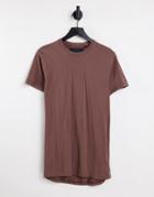Soul Star Longline T-shirt In Deep Taupe-brown