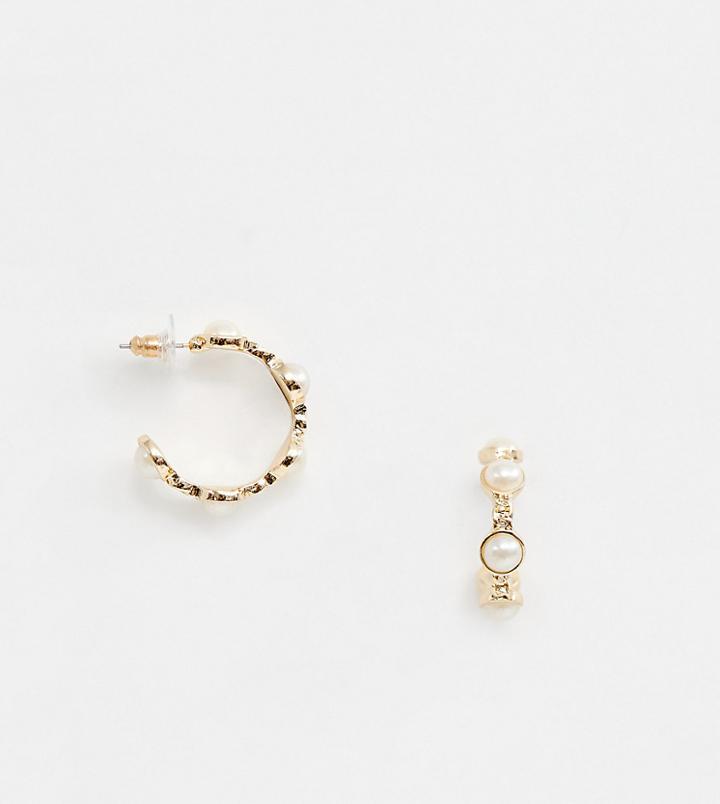 Designb London Pearl Hoop Earrings - Gold