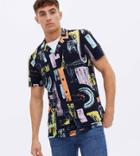 New Look Short Sleeve Shirt With Geo Print In Navy