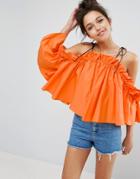Asos Premium Structured Cotton Cold Shoulder Top With Contrast Strap - Orange