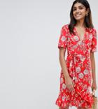 Parisian Tall Floral Print Wrap Midi Dress - Red