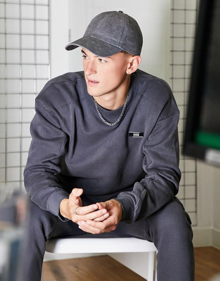 Jack & Jones Core Oversized Sweat With Badge Logo In Gray - Part Of A Set-grey