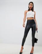 Asos Design High Waisted Spray On Leather Look Pants - Black