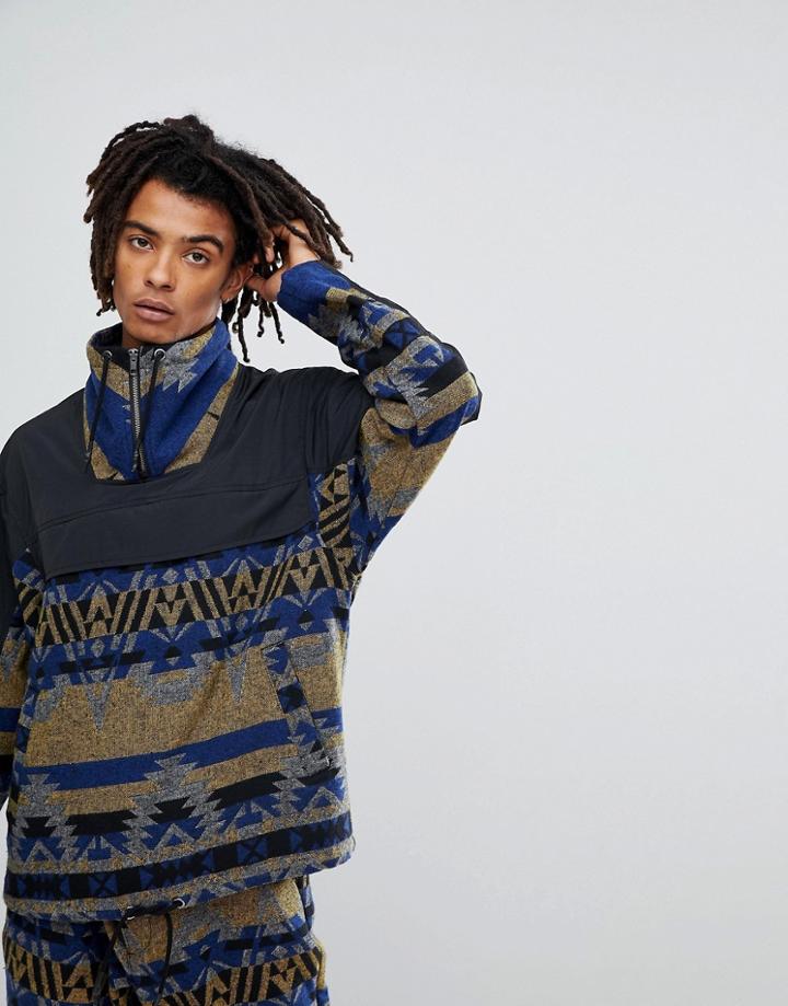 Asos Overhead Windbreaker Co-ord In Navy Aztec Print - Navy