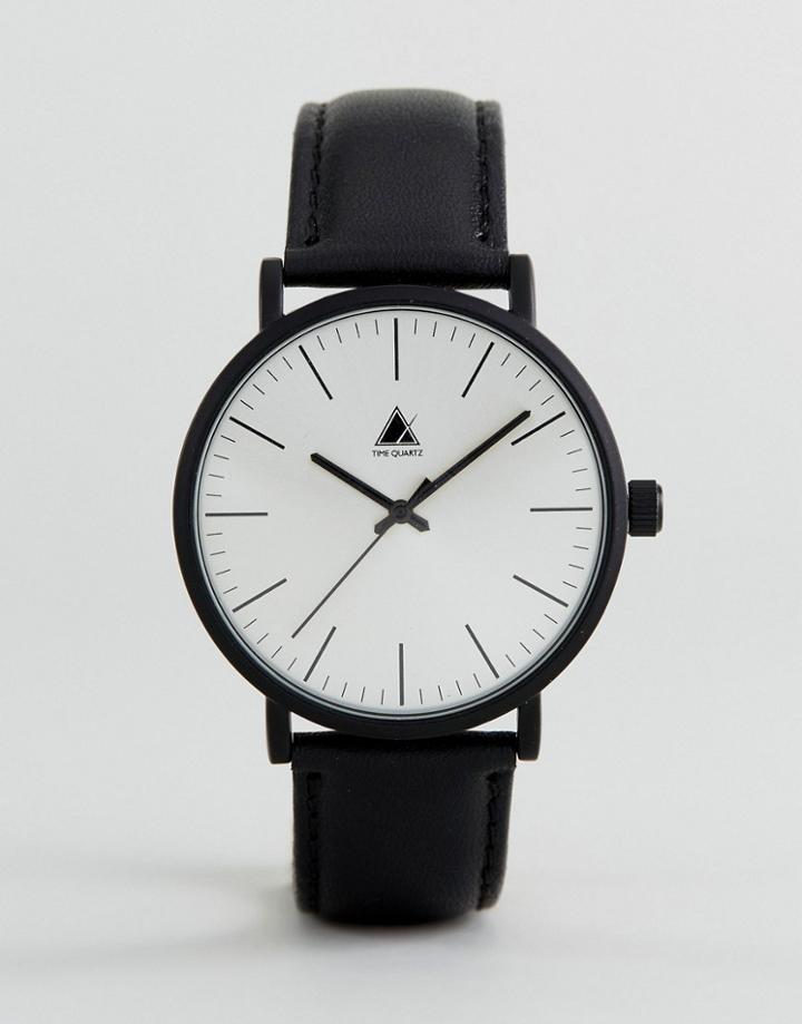 Asos Leather Watch With Matte Black Case - Black
