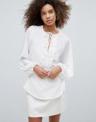 Traffic People Embroidered Long Sleeve Top - White
