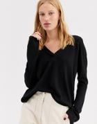 Only Long Sleeve V Neck Pullover Knit Sweater-black