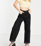 Topshop Petite Washed Black Oversized Mom Jeans