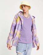 Asos Design Water Resistant Rain Coat In Marble Print With Hood-multi