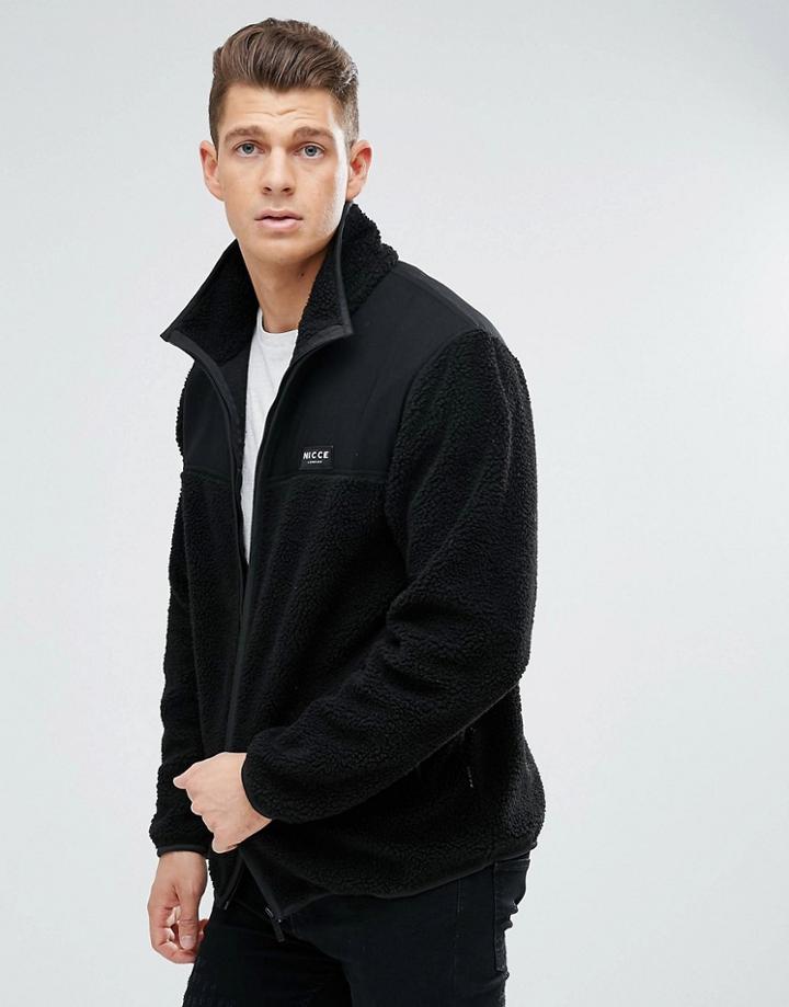 Nicce London Track Jacket In Borg - Black