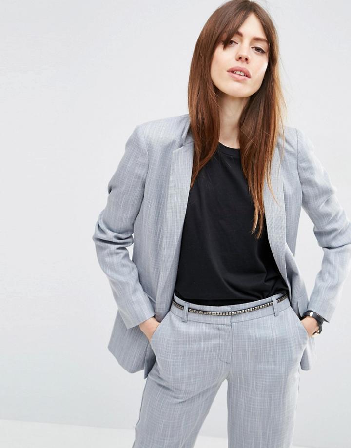 Asos Premium Edge To Edge Blazer In Linen Look Yarn - Blue