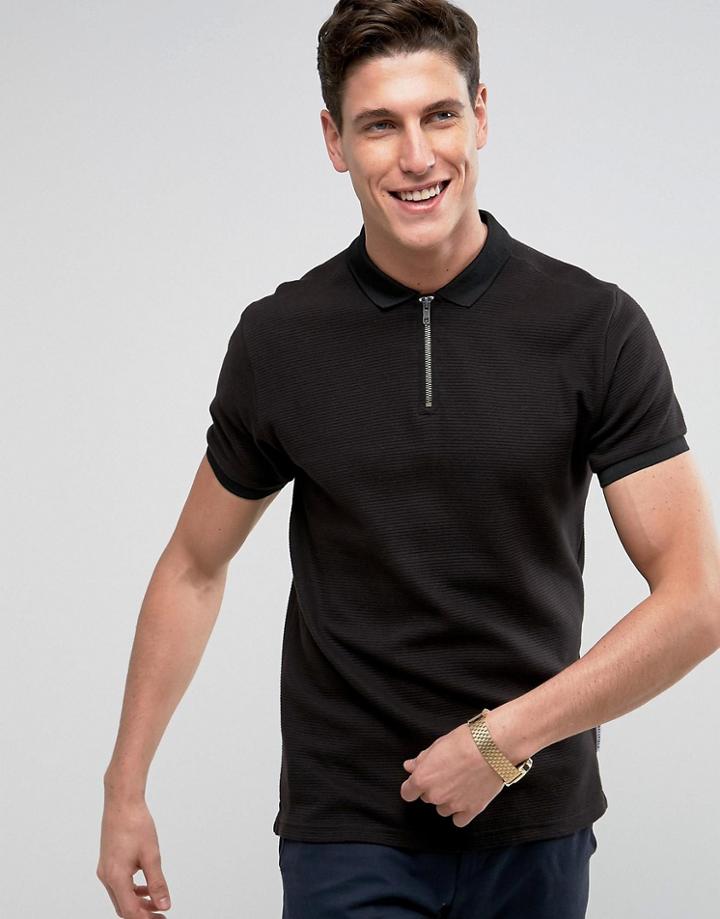Bellfield Polo Shirt With Half Zip - Black