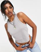 Asos Design Ribbed Tank Top With Tequila Embroidery In Gray