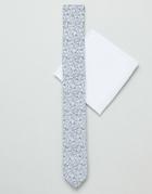 Asos Design Slim Tie And Pocket Square In Grey Floral - Gray