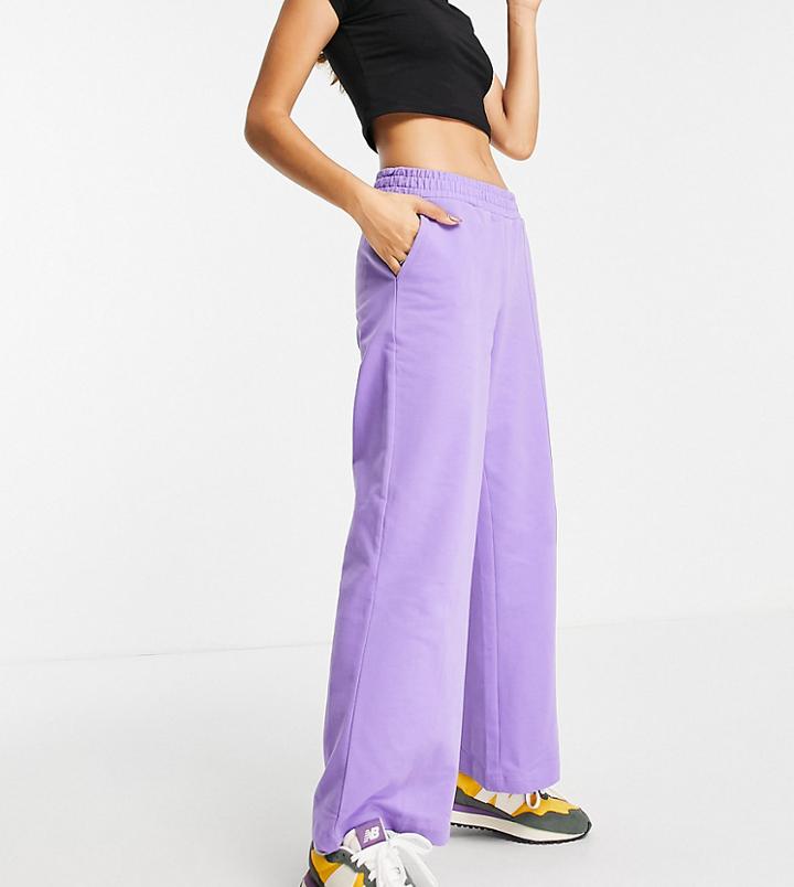 Asos Design Petite Low Rise Straight Leg Sweatpants With Pintuck In Purple