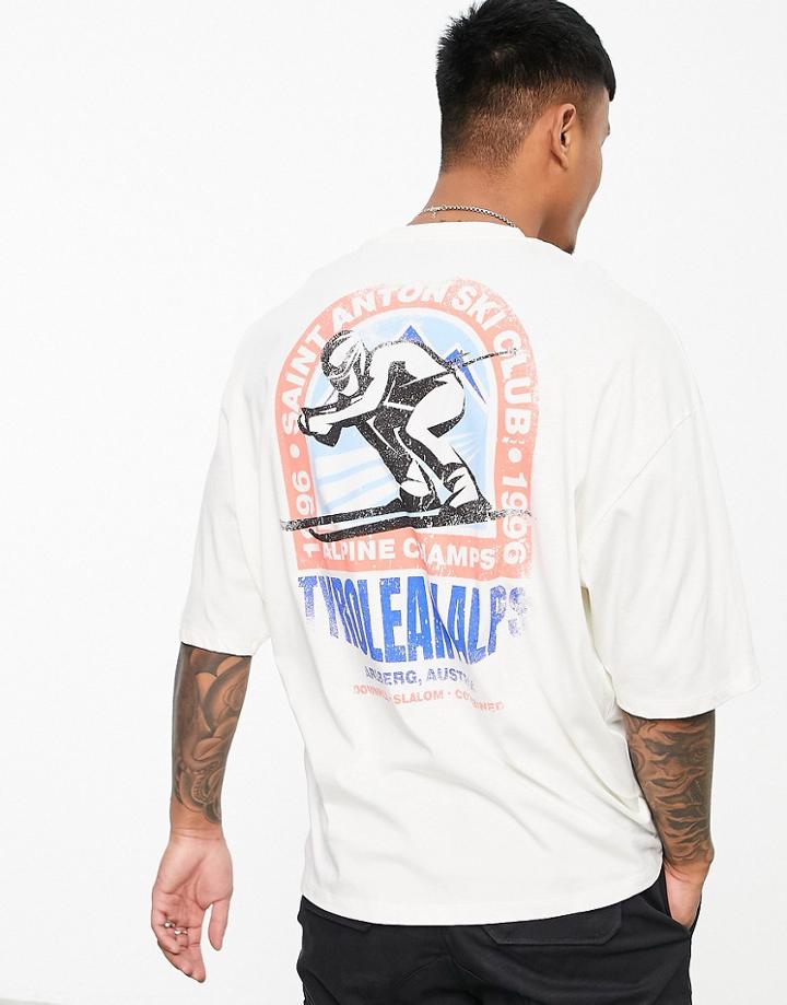 Asos Design Oversized T-shirt In White With Ski Back & Chest Print