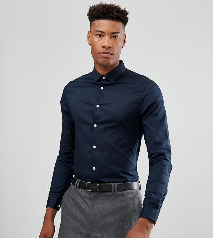 Asos Tall Skinny Shirt In Navy - Navy