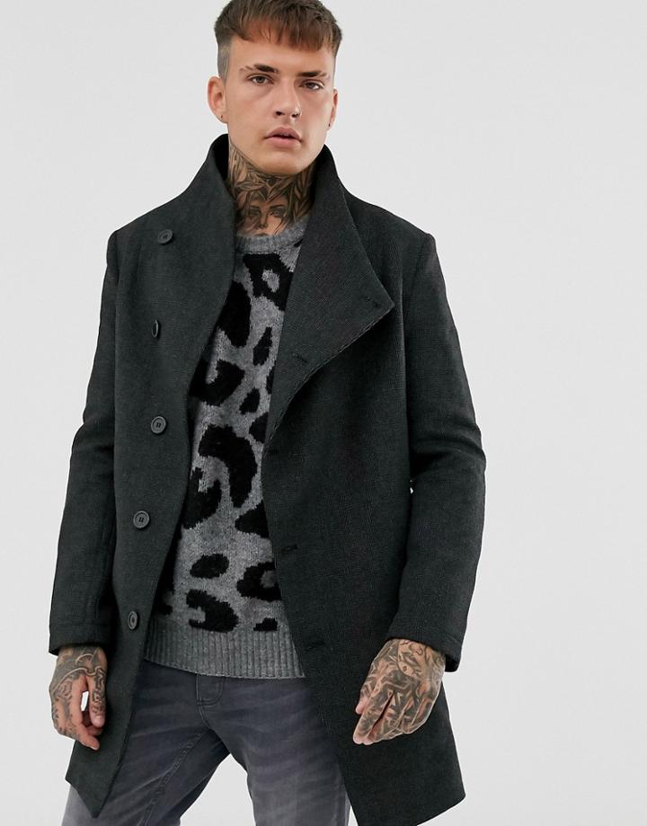 Religion Funnel Neck Asymmetric Overcoat In Gray Marl Houndstooth